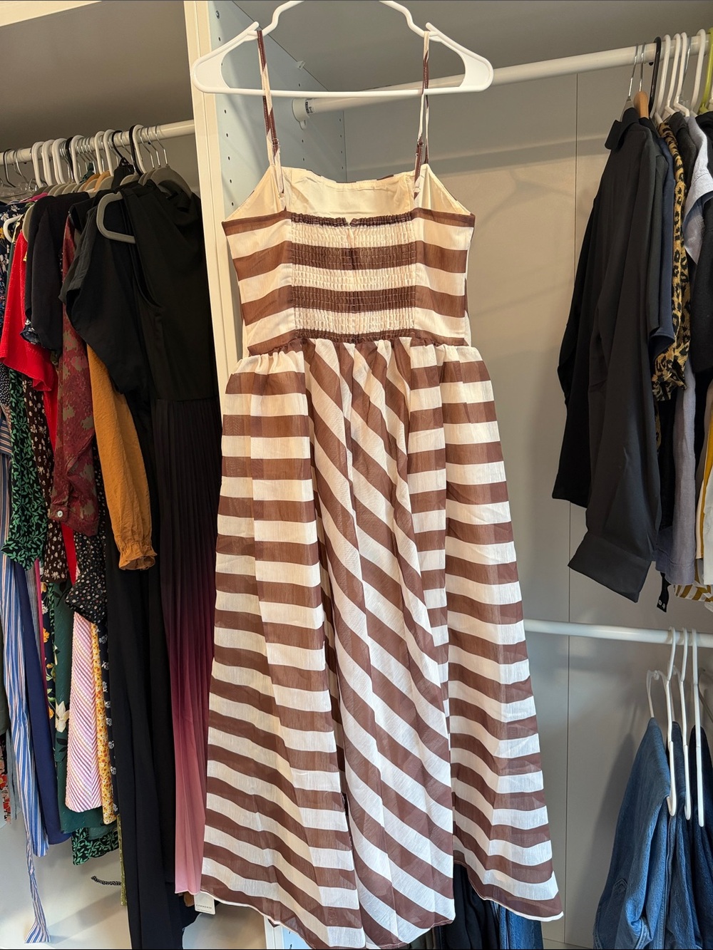 Brown and White striped Spaghetti-Strap Dress - Picture 4 of 6
